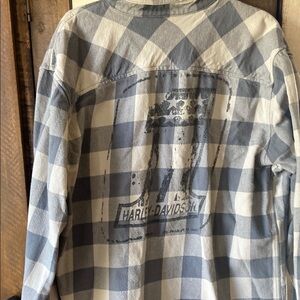 Harley-Davidson Gray and White Plaid Button Down Shirt